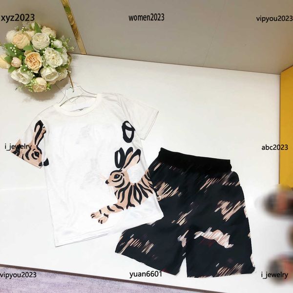 

luxury child tracksuits designer baby clothes kids suits 2pcs animal printed round neck t-shirt and lace up shorts #multiple product, White