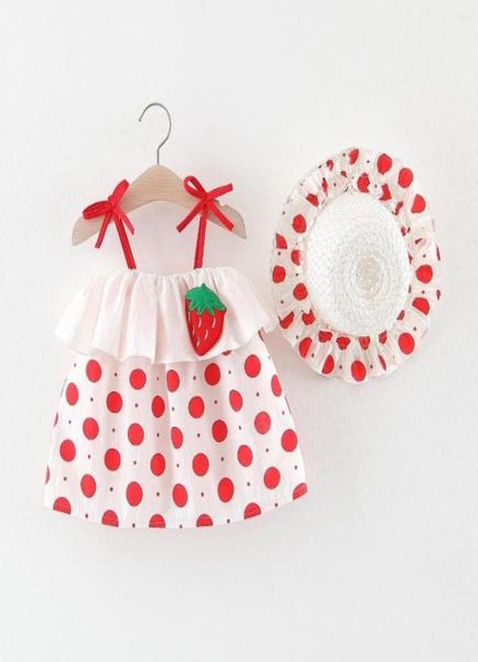 

girl dresses 2pcsset cotton toddler baby girls summer princess dress solid color sleeveless sling with flower decor hat 6m3t5381731, Red;yellow