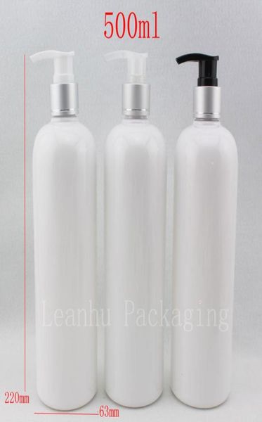 

500ml x 12 empty liquid soap pump cosmetic white bottles 500g aluminum shampoo dispenser pump container for lotion5553322