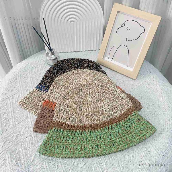 

caps handmade crochet flower bucket hat for girls travel beach caps design knitted hat winter beanie wool warm cap r230628, Blue;gray