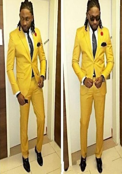 

latest fashion yellow men suits slim fit one button formal tailor made groom prom tuxedo blazer jacketpants wedding party suits5195376, Black;gray