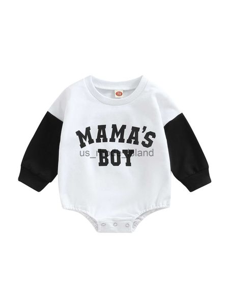 

t-shirts newborn baby boys casual clothes mama s boy letter print long sleeve patchwork romper x0628, Blue