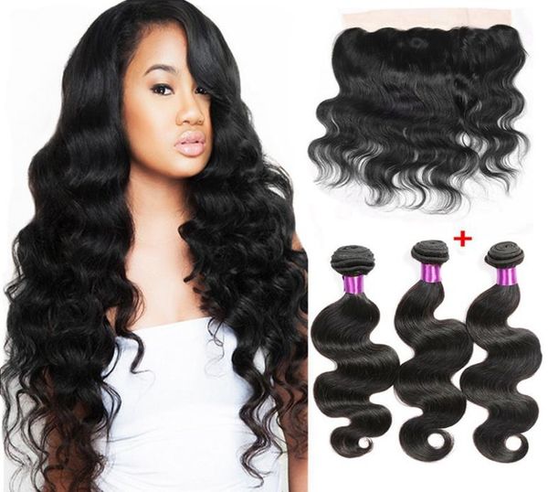 

brazilian virgin hair bundles with 13x4 lace frontal whole vendors brazilian body wave human hair weave 3 bundles with 134 la9295061, Black;brown