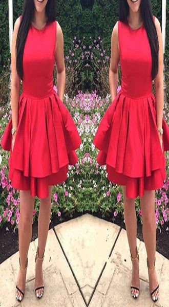 

simple fashion red short homecoming dresses sleeveless satin ruffles layered 8th grade graduation gowns custom made plus size prom5738649, Blue;pink