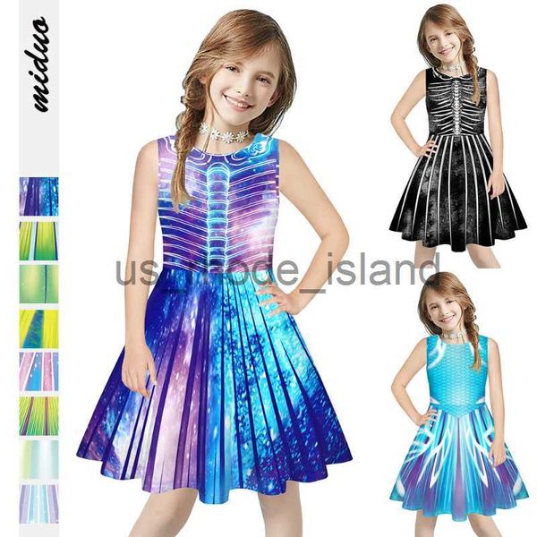 

t-shirts mermaid digital 3d print queen girl dress summer cosplay dance novel children clothes cartoon starry sky princess vest dresses x062, Blue