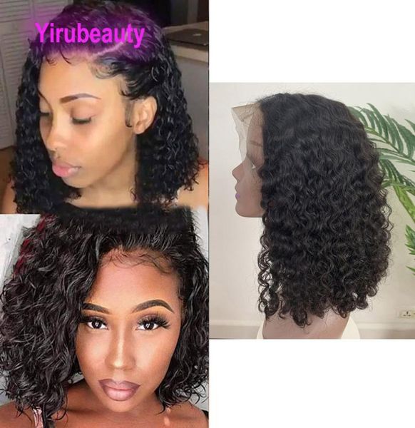 

brazilian virgin hair water wave 13x4 lace front bob wig human hair natural color curly 1018inch1126807, Black;brown