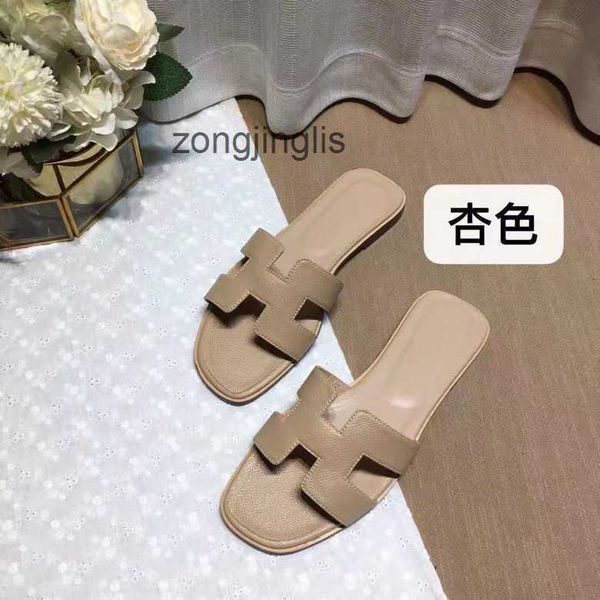 

summer slipper 2023 sandal slippers baida women's shoes herm bear designer oran color matching leather flat sandals for tourism litchi