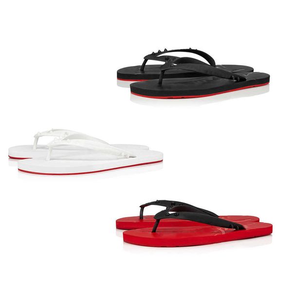 

athletic shoes sandals luxury designer loubi flip woman rubber slim straps glossy rivet summer thong slipper leather sandal flip flop, White;red