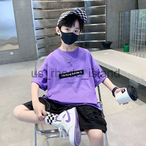 

t-shirts 2023 clothing for boys girls cute baby letter print boy fun t-shirt summer kids white casual round neck new tee shirt 4-14t x0628, Blue