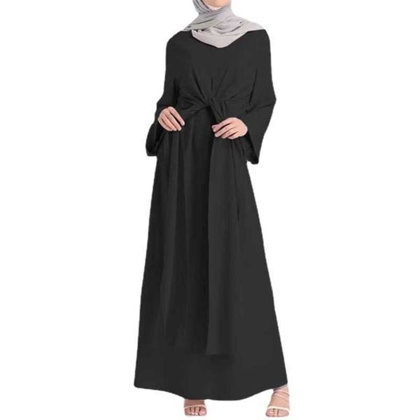 

2023 arab malay solid long lace up tunic muslim women's gown dress, Black;gray