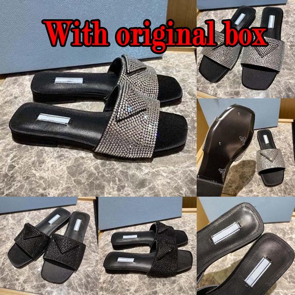 

designer slippers sandals letter drill face sandals women slippers slides women's dust bag original box size 35-41, Black