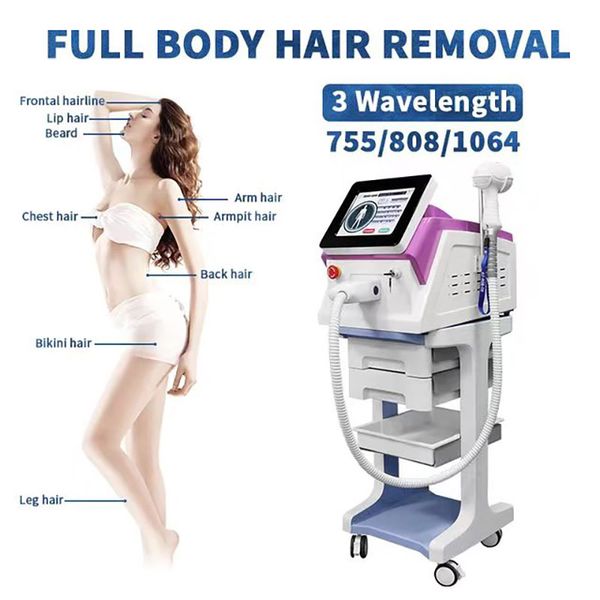 

2023 fast remove high intensity triple ice laser diode 755 1064 808 diode laser hair removal machine price, Black