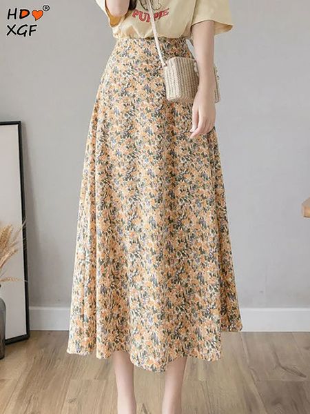 

skirts summer multiple colors floral plus size women clothing long skirt vintage high waist a-line pleated skirt streetwear loose skirt 2306, Black