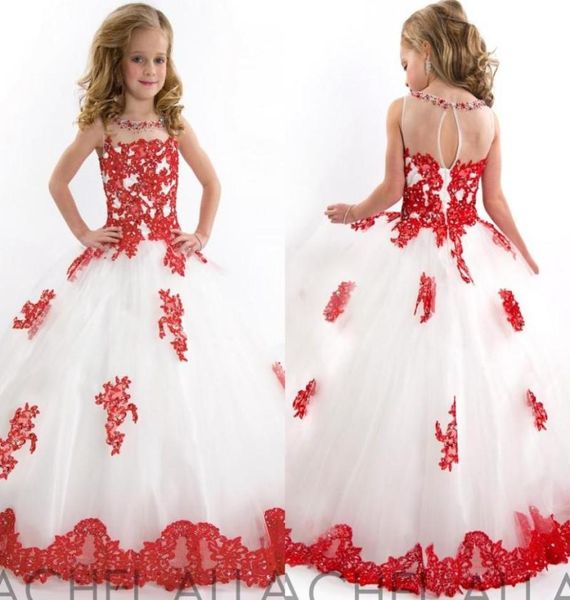 

2019 selling white and red flower girls dresses jewel neck floor length lace appliqued girls pageant dresses kids wedding dre8706354, White;blue