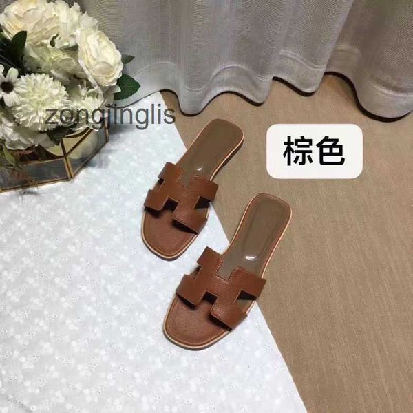 

designer sandal summer 2023 bear herm slippers slipper baida oran shoes women's color matching leather flat sandals for tourism litchi