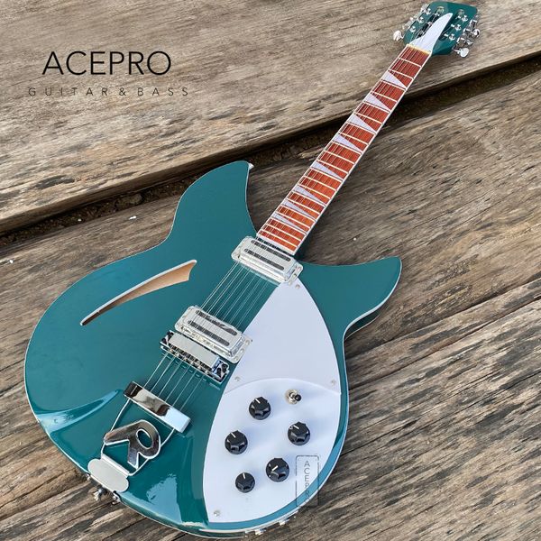 

12 string semi hollow body electric guitar metallic turquoise blue color r shape tailpiece bridge 360 guitarra
