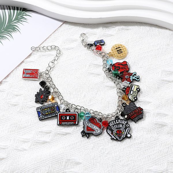 

anime stranger things friends bracelet drip oil metal accesssory girls cute sweet student friend bracelet, Blue