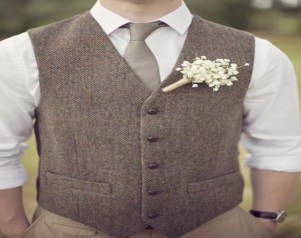 

2019 brand brown wool herringbone tweed vests custom made mens suit vest slim groom vests vintage wedding vest plus size british w1190044, Black