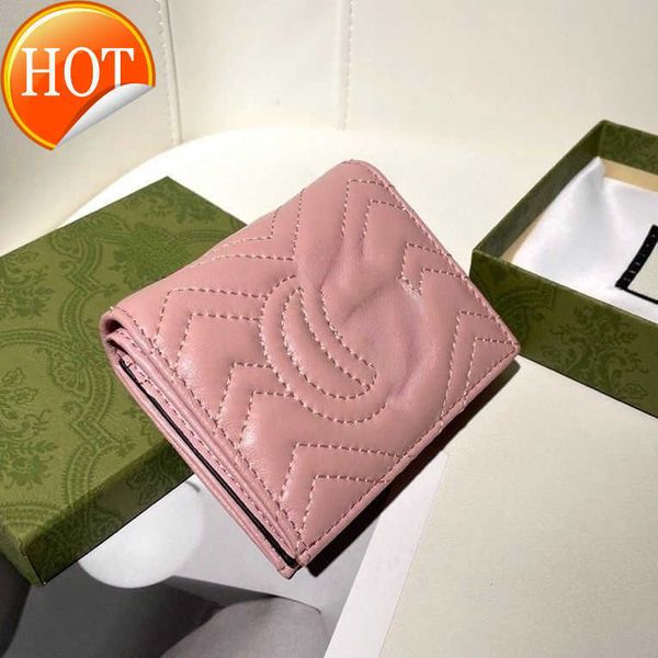 

luxury brand designer wallet card pack new women's sheepskin short cute pink embroidery multi-card large capacity zero certificate stor, Red;black