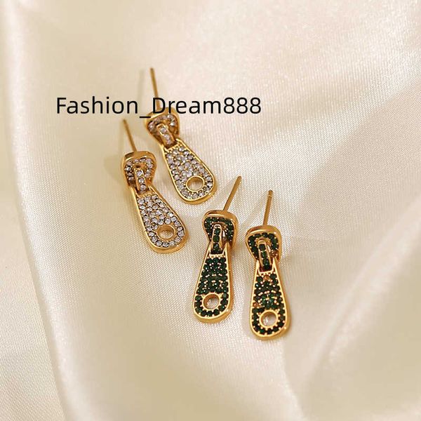 

new 18k gold plated stainless steel jewelry cubic zirconia zipper pendant stud earrings, Silver
