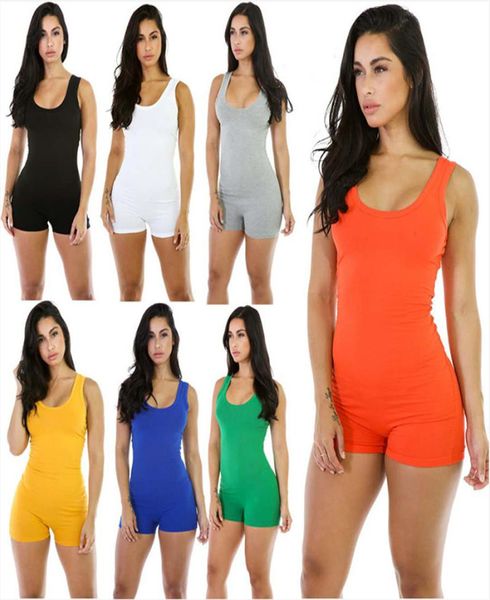 

women plain bodycon jumpsuit fashion romper bodysuit short pant sleeveless vest sporting suit skinny sleeveless playsuits 10 color2590599, White