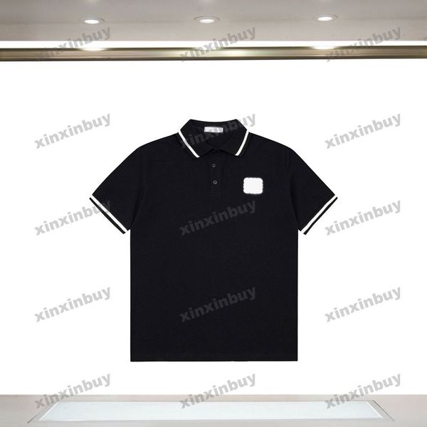 

xinxinbuy men designer tee t shirt 23ss letter flower embroidery polo short sleeve cotton women yellow black white xs-l, Black;brown