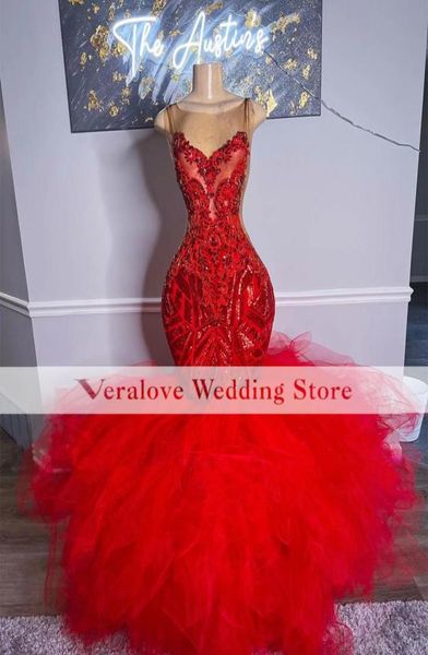 

red evening dress mermaid ruffles skirt for women 2k22 sequins graduation birthday party prom dresses custom8104741, Black