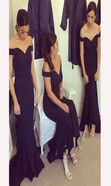 

2019 newes off the shoulder dark nevy bridesmaid dress zipper back sweep train simple wedding guest dresses eve5949959, White;pink