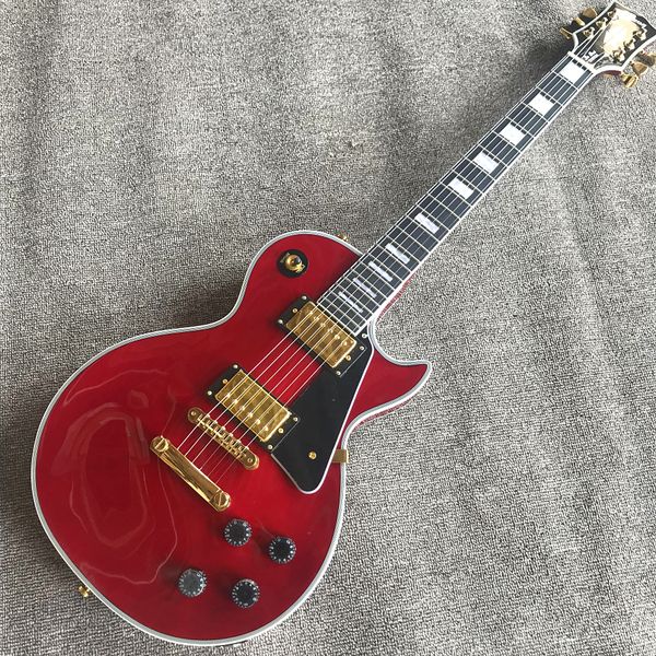 

custom shop, caston red electric guitar, ebony fingerboard, gold hardware, ing
