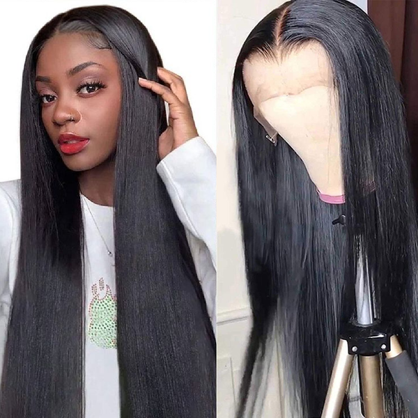 

new product bone straight human hair wig t part hd transparent lace front wig human pre plucked 26 inch natural closure wigs human hair, Black;brown