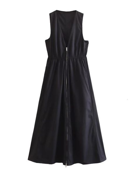 

basic casual dresses traf women elegant solid long 2023 summer zipper sleeveless oversized fashion party vestidos 230627, Black;gray