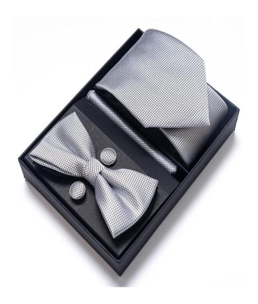 

bow ties style whole vangise brand wedding gift tie pocket squares set necktie box men solid fit year39s daybow1101025, Black;gray
