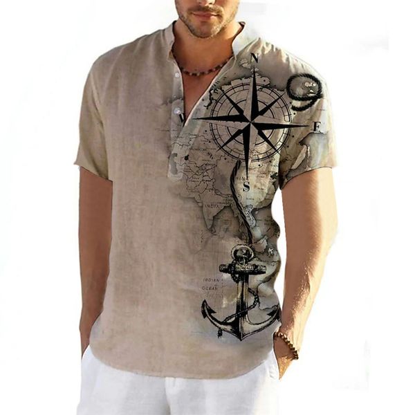 

men's dress shirts summer shirt henley short sleeve 3d compass graphic clothing fashion designer apparel streetwear mens hawaiian 2306, White;black