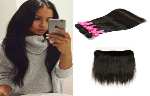 

13x4 brazilian full lace frontals with 3 bundles straight human hair weaves with frontal brazilian virgin hair with lace frontal c4790757, Black