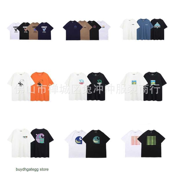 

14q6 fashion men's and women's t-shirt tooling brand carhart new snow mountain alphabet classic loose round neck short sleeve, White;black
