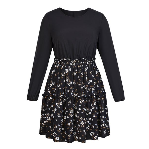 

plus size dresses size 4xl midi dres's black floral print autumn casual beach oversized elegant fashion clothing 230627