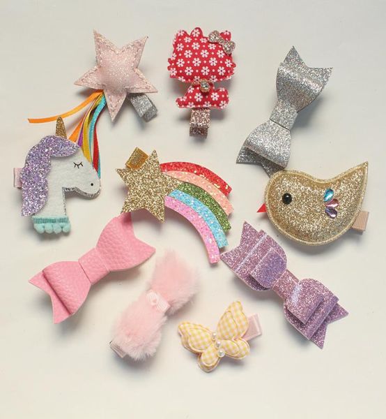

2017 new girls fashion barrettes 10pcslot glitter felt hairpins hair clip synthetic kids pu leather girls hair bows b1123646, Slivery;white