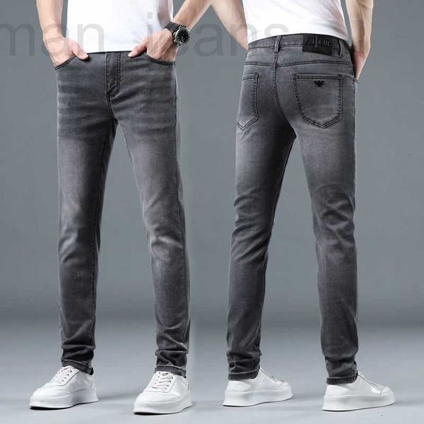 

men's jeans designer dark smoke grey 2022 autumn jeans men's slim fit elastic small straight pants thin lq9w, Blue