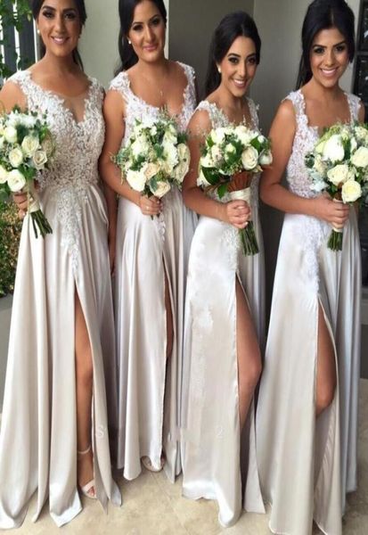 

selling a line v neck lace bridesmaid dresses chiffon long side slits beach wedding party dress5810917, White;pink