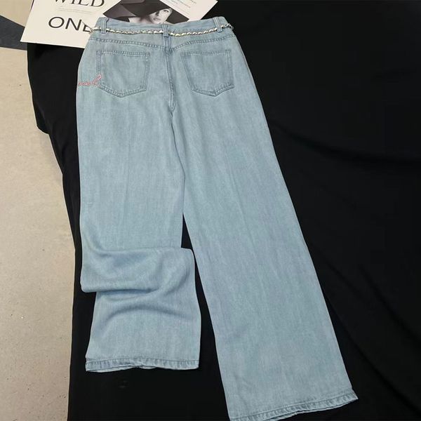 

chan designer women jeans summer denim collection fashion straight pants, Blue