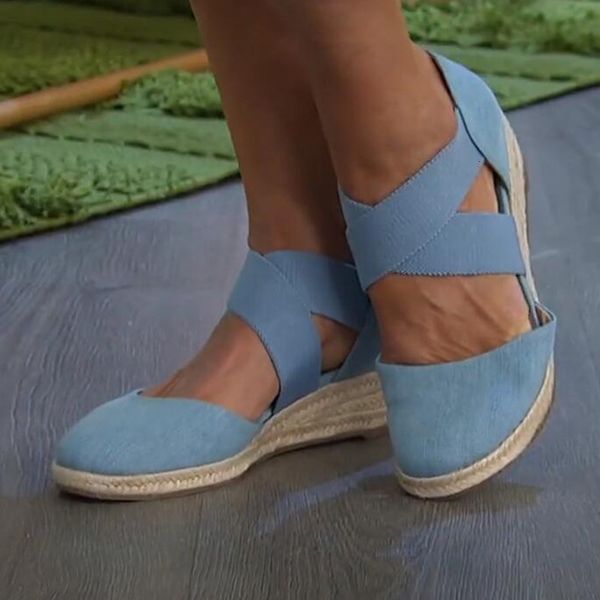 

sandal summer fashion solid color espadrilles casual cross belt wedge sandal outdoor beach ladies shoes 230628, Black