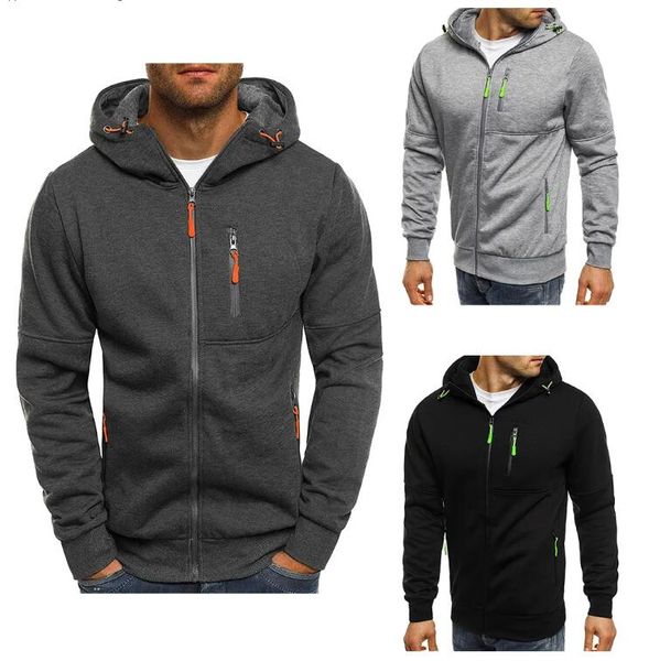 

autumn mens new fashion hoodies slim zipper decorative hoodie pullover clothes three color styles, Black
