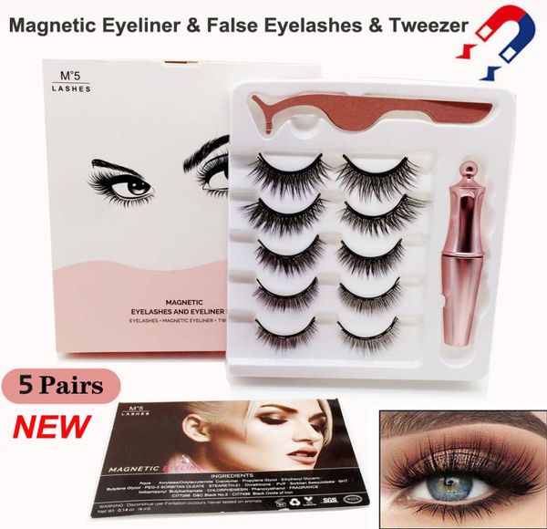 

5 pairs magnetic false eyelashes liquid eyeliner tweezer kit upgraded 3d magnet false eyelashes makeup set natural reusable no g3381291