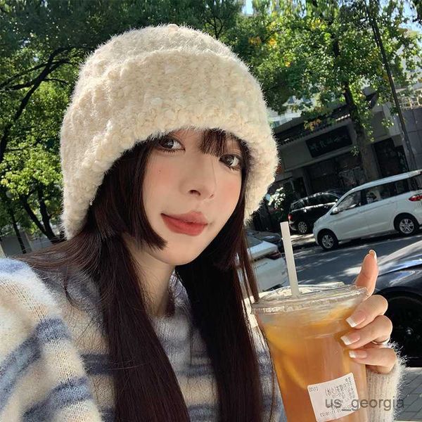 

caps plush beanie hat women autumn winter all-match warm big head knitted hats casual ear protection cap r230628, Blue;gray