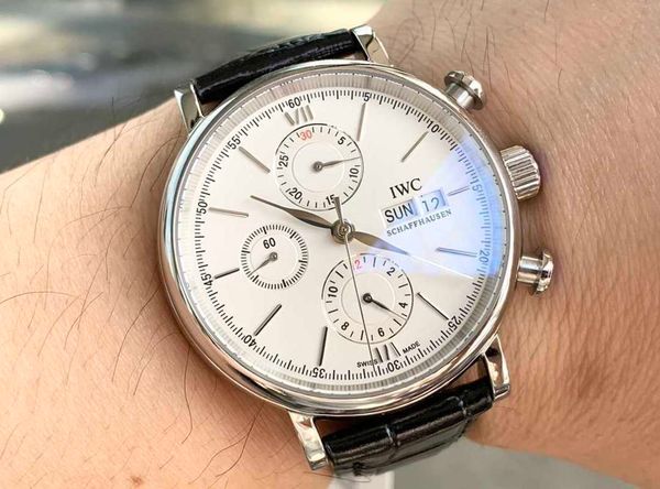 

waterproof designer 7750 movement business new wrist watch i w 42mm*13.5mm mens classic business montre iced out bezel gift tw factory watch, Slivery;brown