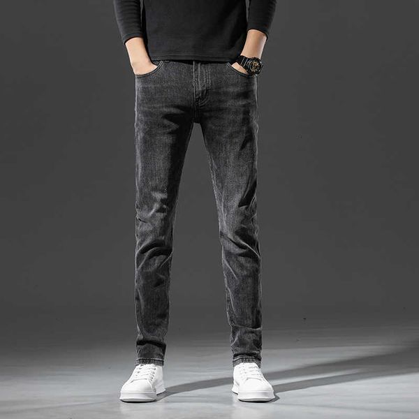

men's jeans designer spring/summer 2023 new youth black grey elastic high end versatile small straight pants fashion brand hn2k, Blue