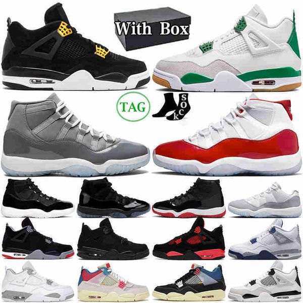 

box with 4 4s basketball shoes pine green military black cat bred sapphire 11 cement grey cherry cool grey 11s men women trainers outdoor sp