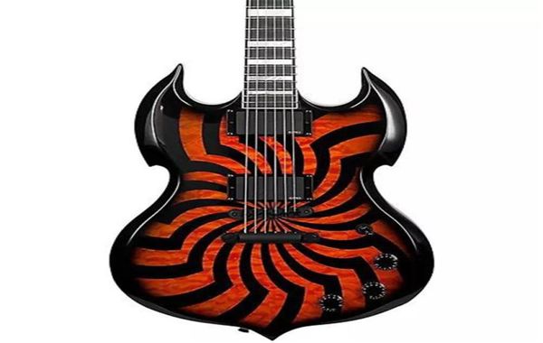 

wylde audio barbarian electric guitar hellfire buzzsaw zakk bullseye sg flame black guitars mop large block inlay black hardware6728139