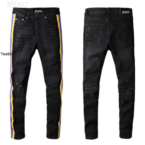 

trend amirs creative lace small hole slim fit small leg jeans section 682, Blue