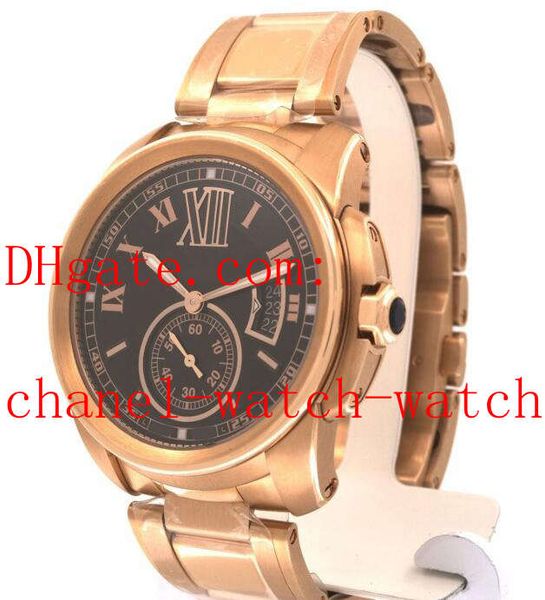 

18k pink gold date mens automatic mechanical sport watch black dial mens watches wristwatches, Slivery;brown